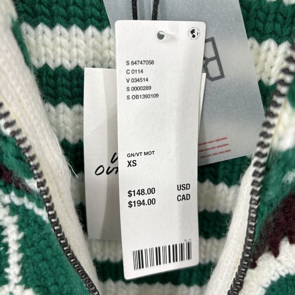 UO BDG Crochet Knit Zip Up Cardigan Sweater Patchwork Green Peace NWT $148 sz XS - Picture 8 of 10